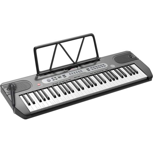  [아마존베스트]LAGRIMA LAG-740 61 Key Portable Electric Keyboard Piano with Built In Speakers, LED Screen, Microphone, Dual Power Supply, Music Sheet Stand for Beginner, Kid, Adult, Black