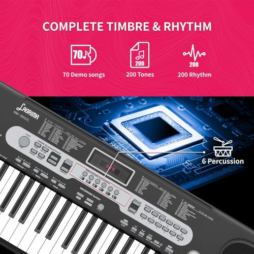  [아마존베스트]LAGRIMA LAG-740 61 Key Portable Electric Keyboard Piano with Built In Speakers, LED Screen, Microphone, Dual Power Supply, Music Sheet Stand for Beginner, Kid, Adult, Black