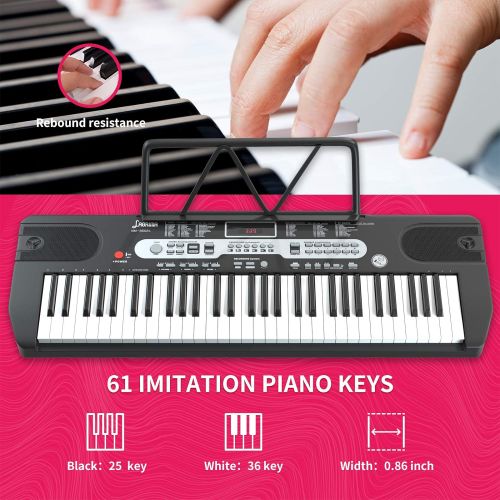  [아마존베스트]LAGRIMA LAG-740 61 Key Portable Electric Keyboard Piano with Built In Speakers, LED Screen, Microphone, Dual Power Supply, Music Sheet Stand for Beginner, Kid, Adult, Black