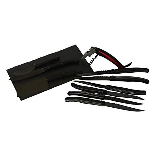  Laguiole Diamond Black Collection 3 Piece Cheese and Black Slate Serving Set and 6 Piece Steak Knife with Gift Wood Box and Free 3-in-1 Wine Opener