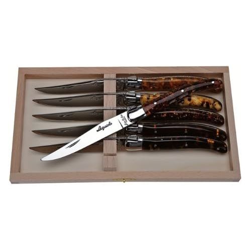  Jean Dubost Laguiole Knives with Acrylic Tortoise Handles, Set of 6