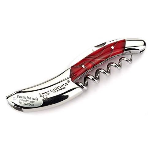  Laguiole en Aubrac corkscrew sommelier waiters knife 3 functions SOM99WRI acrylic handle Marsh Mallow red, stainless steel shiny