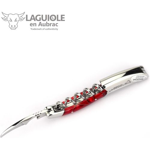  Laguiole en Aubrac corkscrew sommelier waiters knife 3 functions SOM99WRI acrylic handle Marsh Mallow red, stainless steel shiny