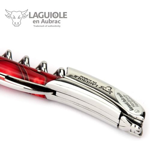  Laguiole en Aubrac corkscrew sommelier waiters knife 3 functions SOM99WRI acrylic handle Marsh Mallow red, stainless steel shiny