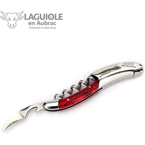  Laguiole en Aubrac corkscrew sommelier waiters knife 3 functions SOM99WRI acrylic handle Marsh Mallow red, stainless steel shiny