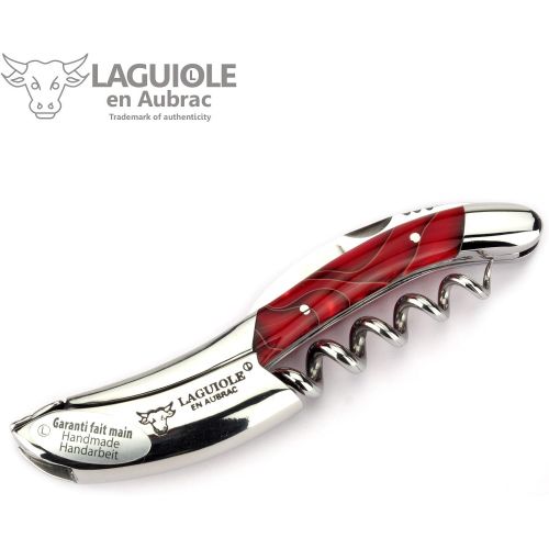  Laguiole en Aubrac corkscrew sommelier waiters knife 3 functions SOM99WRI acrylic handle Marsh Mallow red, stainless steel shiny