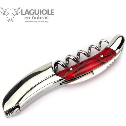  Laguiole en Aubrac corkscrew sommelier waiters knife 3 functions SOM99WRI acrylic handle Marsh Mallow red, stainless steel shiny