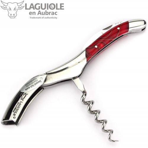  Laguiole en Aubrac corkscrew sommelier waiters knife 3 functions SOM99WRI acrylic handle Marsh Mallow red, stainless steel shiny