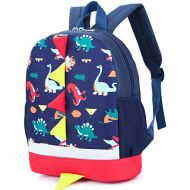 LAKEAUSY Kid Backpack Boy Preschool with Strap Dinosaur Blue Kindergarten Leash Bookbag