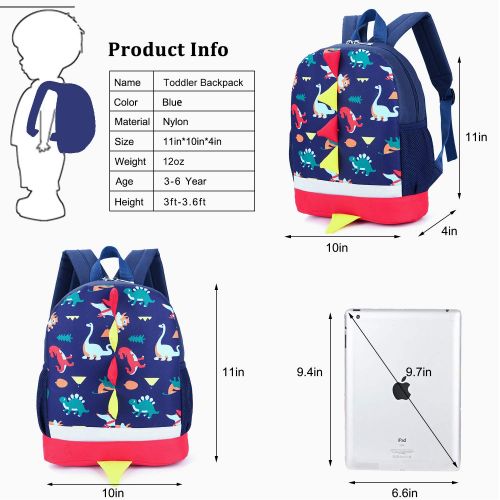  LAKEAUSY Kid Backpack Boy Preschool with Strap Dinosaur Blue Kindergarten Leash Bookbag