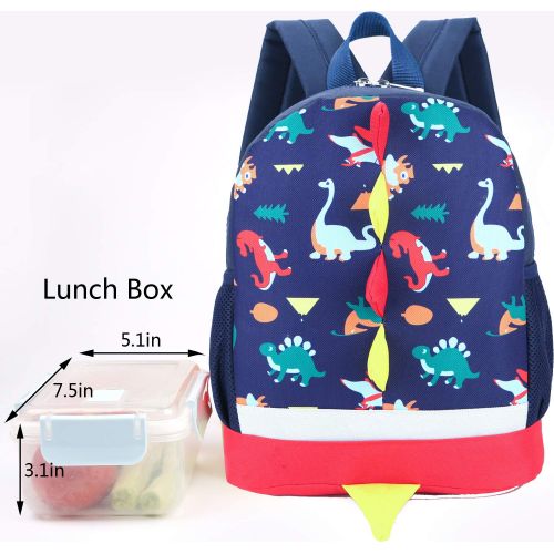  LAKEAUSY Kid Backpack Boy Preschool with Strap Dinosaur Blue Kindergarten Leash Bookbag