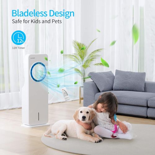  Evaporative Air Cooler, LALAHOO 3 in 1 Portable Bladeless Evaporative Cooler, Freezing Air Cooler and Humidifier with Remote Control, 3 Speeds & 3 Modes, for Room and Outdoor, 4 ic