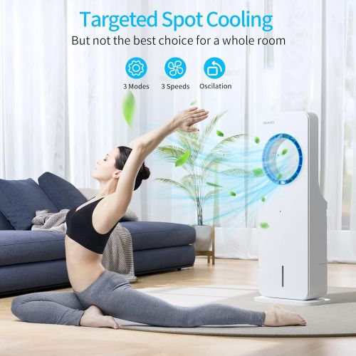  Evaporative Air Cooler, LALAHOO 3 in 1 Portable Bladeless Evaporative Cooler, Freezing Air Cooler and Humidifier with Remote Control, 3 Speeds & 3 Modes, for Room and Outdoor, 4 ic