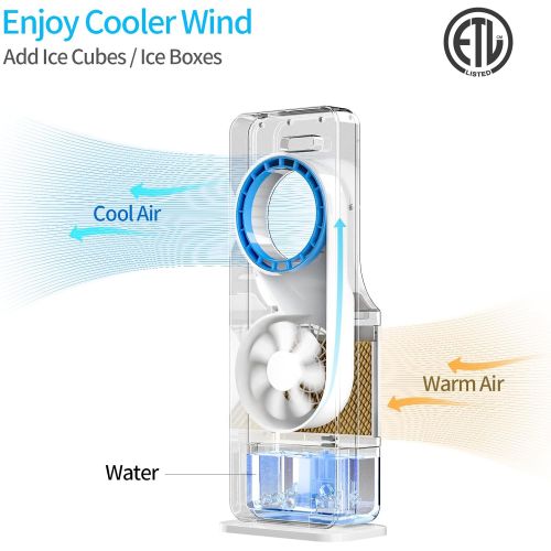  Evaporative Air Cooler, LALAHOO 3 in 1 Portable Bladeless Evaporative Cooler, Freezing Air Cooler and Humidifier with Remote Control, 3 Speeds & 3 Modes, for Room and Outdoor, 4 ic