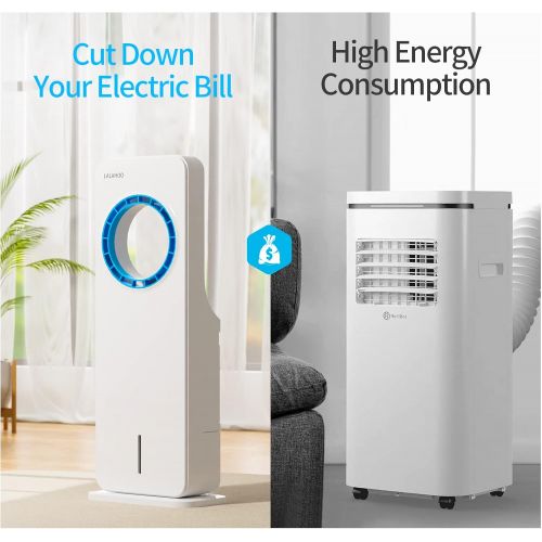  Evaporative Air Cooler, LALAHOO 3 in 1 Portable Bladeless Evaporative Cooler, Freezing Air Cooler and Humidifier with Remote Control, 3 Speeds & 3 Modes, for Room and Outdoor, 4 ic