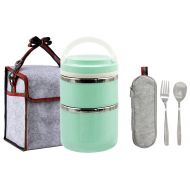 LALIFIT Stainless Steel 2-Tier Insulated Bento Lunch Box Food Containers-Stacking Food Storage Carrier With Bag Cutlery(Green)