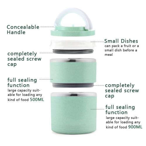  LALIFIT Stainless Steel 2-Tier Insulated Bento Lunch Box Food Containers-Stacking Food Storage Carrier With Bag Cutlery(Green)