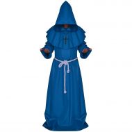 LALIFIT Mens Friar Medieval Hooded Monk Priest Tunic Robe Halloween Cosplay Cloak Costume