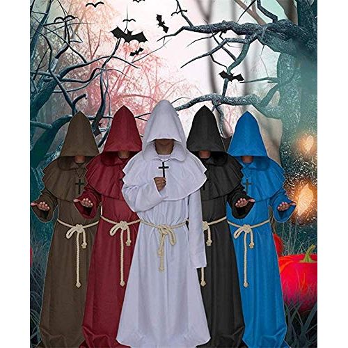  LALIFIT Mens Friar Medieval Hooded Monk Priest Tunic Robe Halloween Cosplay Cloak Costume