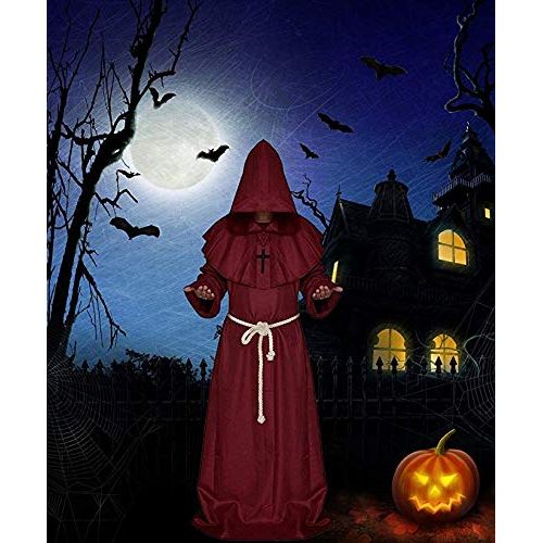  LALIFIT Mens Friar Medieval Hooded Monk Priest Tunic Robe Halloween Cosplay Cloak Costume