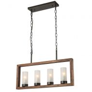 LALUZ Pendant Light, Kitchen Island Black Modern Hanging Lamp Fixture with Frosted Glass Shade Adjustable Height, Use 4 E26 Bulbs, Suitable for Dining Room, Restaurant, Coffee Bar