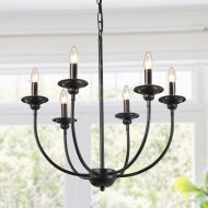 LALUZ 6-Light Transitional Chandeliers Pendant Lights for Dining Room, Oil Black, 24.4”H x 23.6”W