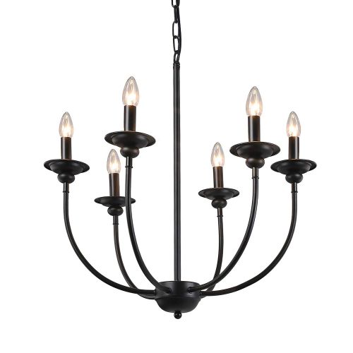  LALUZ 6-Light Transitional Chandeliers Pendant Lights for Dining Room, Oil Black, 24.4”H x 23.6”W