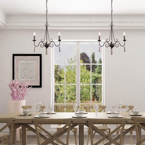  LALUZ 6-Light Transitional Chandeliers Pendant Lights for Dining Room, Oil Black, 24.4”H x 23.6”W