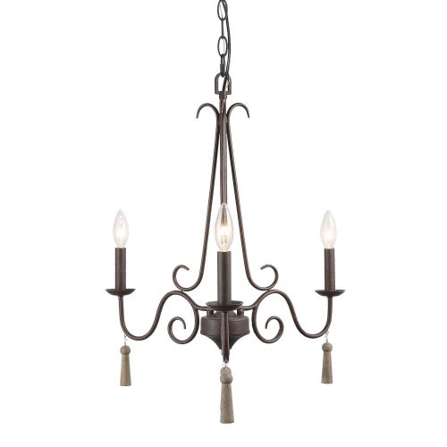  LALUZ 3-Light Transitional Chandelier for Living Room, Kitchen Island Lighting for Dining Room with Wood Pendant