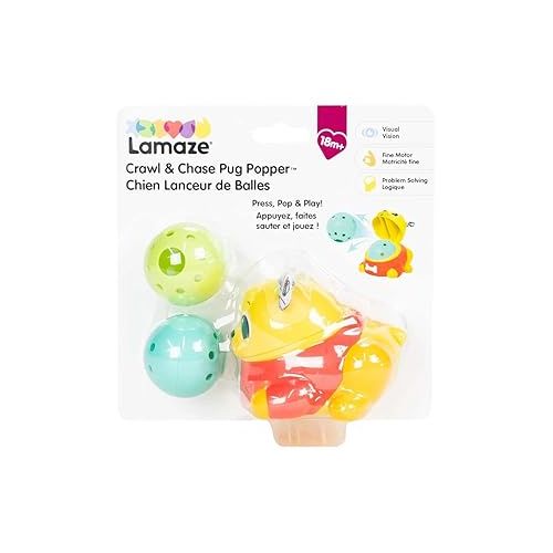  Lamaze Crawl & Chase Pug Ball Popper Toy - Includes Pug Ball Popper and 2 Baby Ball Toys - Baby Tummy Time and Crawling Toys - Baby Gifts for Ages 18 Months and Up