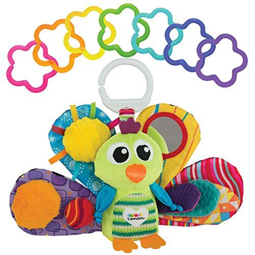  LAMAZE - Jacque The Peacock Gift Set, Support Babys Development with Bright Colors, Fun Textures, and a Self-Discovery Mirror, Clips to Carriers, Strollers and Diaper Bags, 0 Month