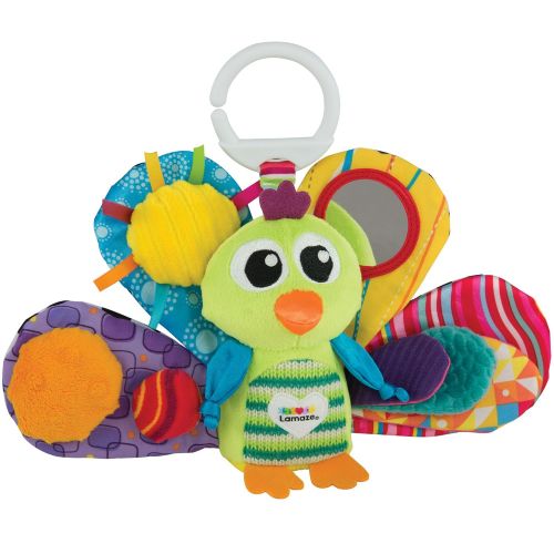  LAMAZE - Jacque The Peacock Gift Set, Support Babys Development with Bright Colors, Fun Textures, and a Self-Discovery Mirror, Clips to Carriers, Strollers and Diaper Bags, 0 Month