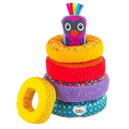  LAMAZE - Rainbow Stacking Rings Toy, Help Baby Develop Fine Motor Skills and Hand-Eye Coordination with Multiple Textures, Bold Colors, Playful Patterns and Crinkly Sounds, 6 Month