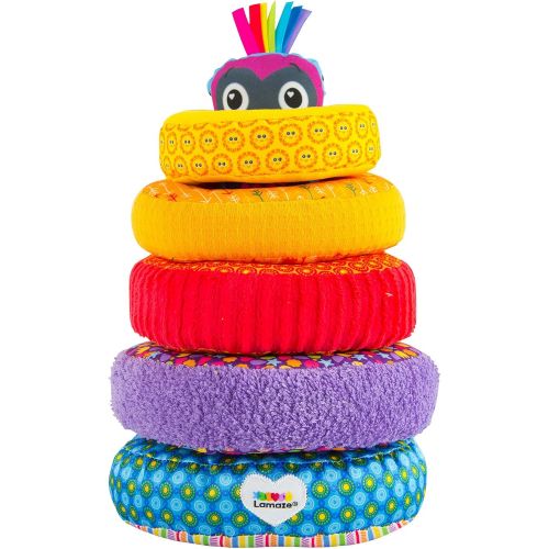  LAMAZE - Rainbow Stacking Rings Toy, Help Baby Develop Fine Motor Skills and Hand-Eye Coordination with Multiple Textures, Bold Colors, Playful Patterns and Crinkly Sounds, 6 Month