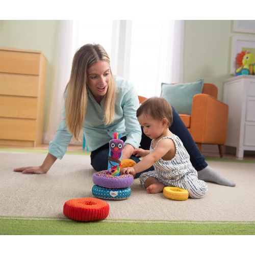  LAMAZE - Rainbow Stacking Rings Toy, Help Baby Develop Fine Motor Skills and Hand-Eye Coordination with Multiple Textures, Bold Colors, Playful Patterns and Crinkly Sounds, 6 Month