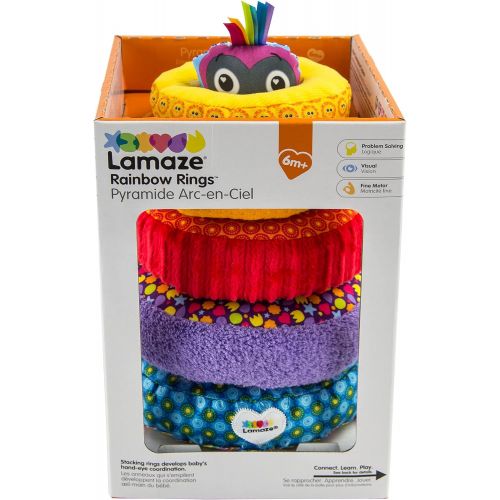  LAMAZE - Rainbow Stacking Rings Toy, Help Baby Develop Fine Motor Skills and Hand-Eye Coordination with Multiple Textures, Bold Colors, Playful Patterns and Crinkly Sounds, 6 Month