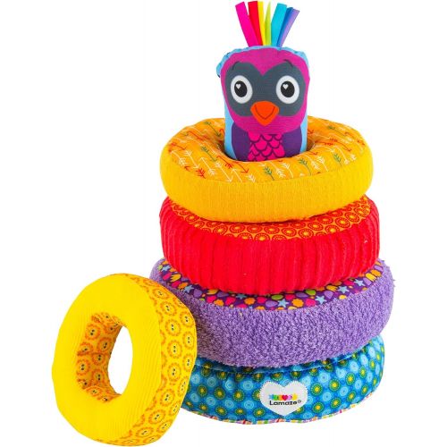  LAMAZE - Rainbow Stacking Rings Toy, Help Baby Develop Fine Motor Skills and Hand-Eye Coordination with Multiple Textures, Bold Colors, Playful Patterns and Crinkly Sounds, 6 Month