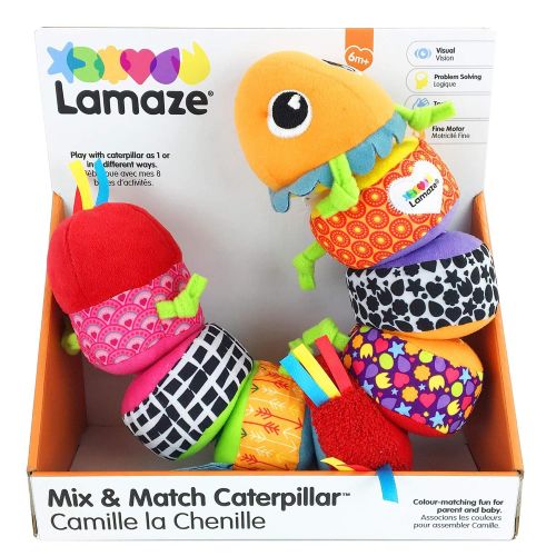  LAMAZE - Mix and Match Caterpillar Soft Toy, Get Baby Playing with Colors, Sounds, Matching and Puzzles with Bold Colors, Playful Patterns, Crinkly Sounds and Detachable Segments,