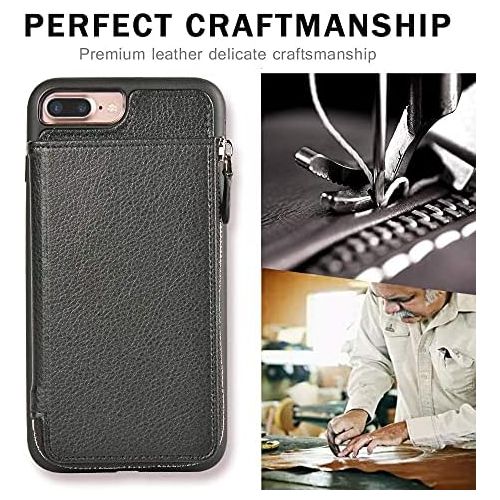  [아마존베스트]iPhone 7 Plus Wallet Case, iPhone 8 Plus Leather Case, LAMEEKU Shockproof Apple 7 Plus Credit Card Holder Slot Cases with Zipper Wallet, Protective Cover for Apple iPhone 7 Plus/8