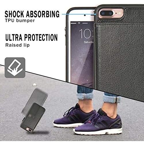  [아마존베스트]iPhone 7 Plus Wallet Case, iPhone 8 Plus Leather Case, LAMEEKU Shockproof Apple 7 Plus Credit Card Holder Slot Cases with Zipper Wallet, Protective Cover for Apple iPhone 7 Plus/8