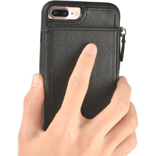  [아마존베스트]iPhone 7 Plus Wallet Case, iPhone 8 Plus Leather Case, LAMEEKU Shockproof Apple 7 Plus Credit Card Holder Slot Cases with Zipper Wallet, Protective Cover for Apple iPhone 7 Plus/8