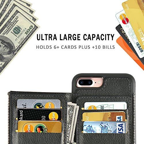  [아마존베스트]iPhone 7 Plus Wallet Case, iPhone 8 Plus Leather Case, LAMEEKU Shockproof Apple 7 Plus Credit Card Holder Slot Cases with Zipper Wallet, Protective Cover for Apple iPhone 7 Plus/8