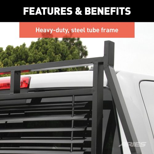  LAMPHUS ARIES 111000 Classic Heavy-Duty Black Steel Truck Headache Rack Cab Protector for Select Chevrolet, Ford, Dodge, GMC