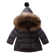 LANBAOSI Baby Girls Cute Fur Hoodie Puffer Down Jacket Warm Snow Coat Outerwear