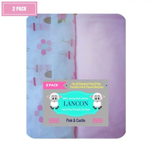  Pack N Play Portable Crib Sheet Set by LANCON Kids - 2 Pack of Ultra Soft, Premium 100% Jersey Knit Cotton Fitted Sheets (Gray Star/White Polka Dot)