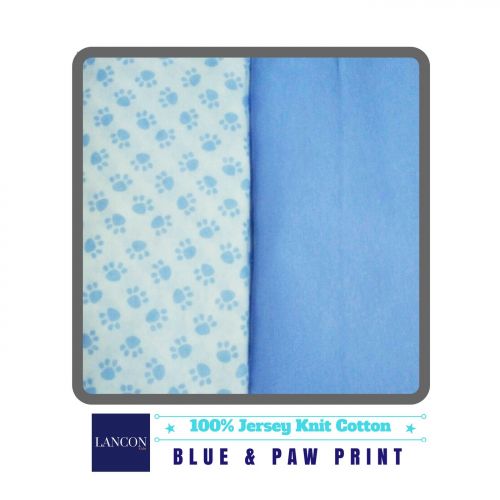  Bassinet Sheet Set by LANCON Kids - 2 Pack 100% Jersey Knit Cotton (Blue & Paw Print)
