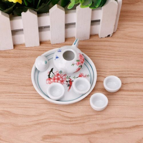  LANDUM Miniature Ornaments Ceramic Teapot Tea Cups Set Simulation Dinnerware Christmas New Year Gift Pack of 1 Random Delivery