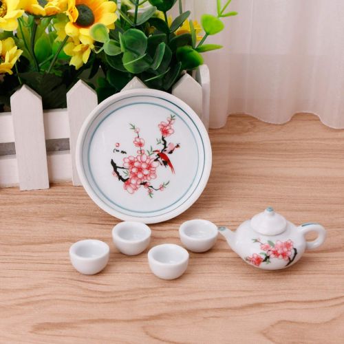  LANDUM Miniature Ornaments Ceramic Teapot Tea Cups Set Simulation Dinnerware Christmas New Year Gift Pack of 1 Random Delivery