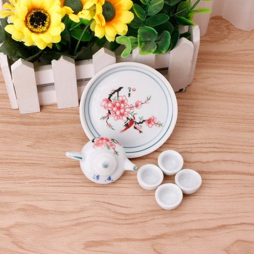  LANDUM Miniature Ornaments Ceramic Teapot Tea Cups Set Simulation Dinnerware Christmas New Year Gift Pack of 1 Random Delivery