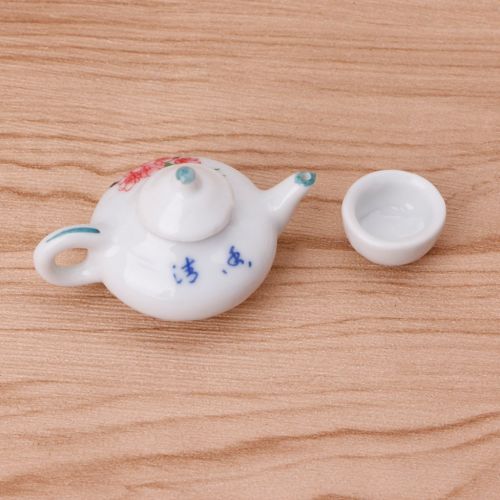  LANDUM Miniature Ornaments Ceramic Teapot Tea Cups Set Simulation Dinnerware Christmas New Year Gift Pack of 1 Random Delivery